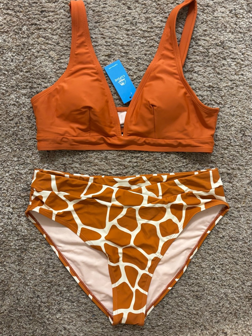 Cupshe Rust Orange Giraffe Print Two-Piece Swimsuit